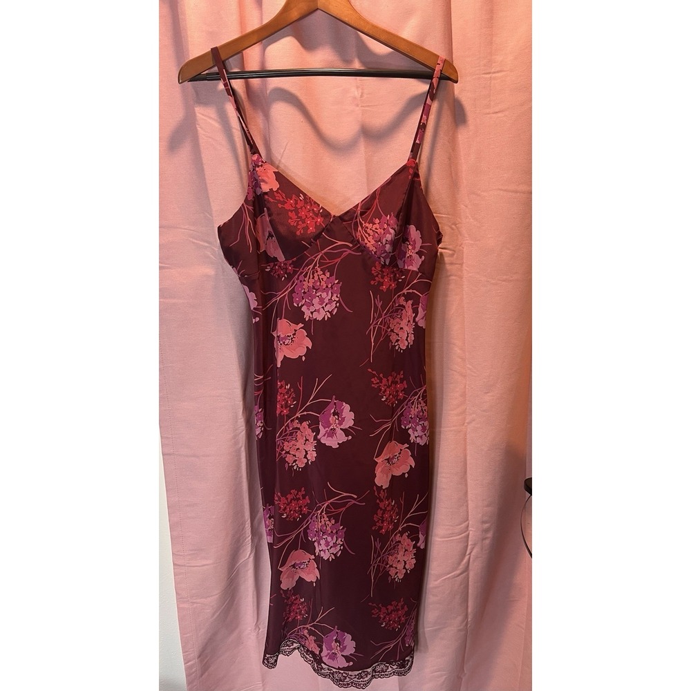 Express Juniors Burgandy Floral Lace Y2K Slip Dress Size 11/12 Romantic Fairy